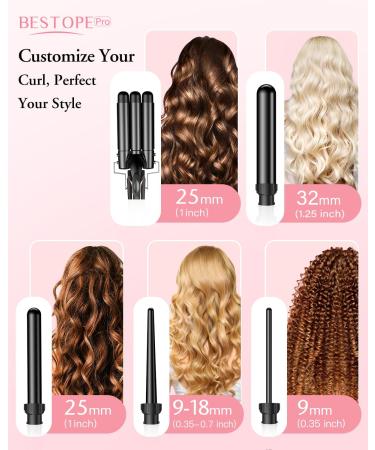 BESTOPE PRO Curling iron curling iron 3 sheets 5in1 curling iron set 3 barrels for large waves temperature setting quick heating and a glove 2 clips black - Buy Online on GoSupps.com