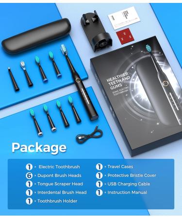 Electric Toothbrush for Adults with Travel Case | 40 000 VPM 8 Brush Heads 5 Modes - Black - Buy Online on GoSupps.com