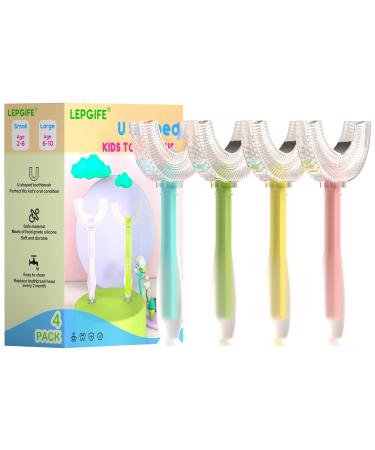 U Shaped Kids Toothbrush 4 Pack, U-Type Whole Mouth Toothbrush for Kids (Age 2-6) Small (Age 2-6)