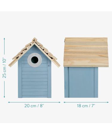 Navaris Wooden Bird House - Garden Nesting Box for Small Birds - Pine Wood Birdhouse - Real Wood Nester Cabin for Robins Blue Tits Sparrows - Blue - Buy Online on GoSupps.com