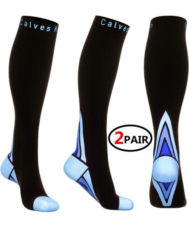 Compression Socks for Men & Women - (2 Pairs) Best Graduated Fit for Recovery, Travel, Running, Nurses - Black/Blue - S-M - Buy Online on GoSupps.com