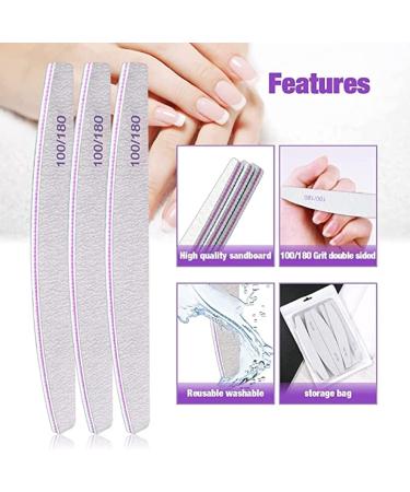 Professional Reusable Nail Files 12 Pieces 100/180 Grits Double Sided Emery Boards Manicure Tool for Acrylic Nails - Buy Online on GoSupps.com