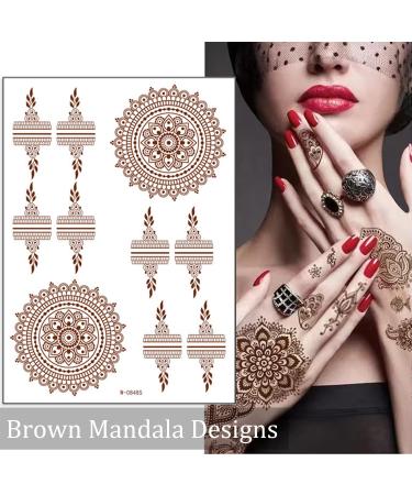 Brown Henna Temporary Tattoo Stickers - 80+ Exquisite Patterns for Women & Girls - Waterproof Fake Tattoos for Wedding & Festive Party Decorations - 6Pcs (Brown) - Buy Online on GoSupps.com