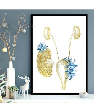 Medical Educational Poster: Urinary System & Tract Nephrology Floral Art - Golden Black 12x18 Inch Modern Canvas Wall Art - Buy Online on GoSupps.com