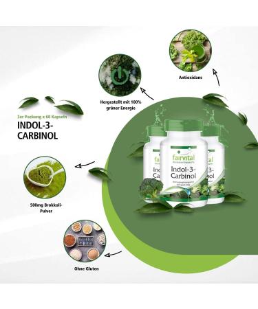 Fairvital Indol 3 Carbinol Capsules - High Dose I3C with Broccoli Powder - Vegan - 180 Capsules (60x3) - Premium eCommerce Shipping Worldwide - Buy Online on GoSupps.com