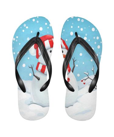 Mnsruu Flip Flops with Christmas snowman winter snow white for home hotel spa bedroom travel XS for men and women