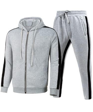 Hanxiulin men's training suit leisure suit jogging pants training suit house suit hooded jacket sports clothing running sweater men jogging suit sweatshirt pants gray l
