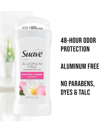 Suave Aluminum Free Deodorant for Women Rose Petal and Jasmine 48-Hour Odor Protection Free of Talc Parabens & Dyes 2.6 oz (Pack of 12) - Buy Online on GoSupps.com