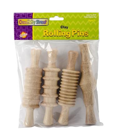 Creativity Street AC3748DI Clay and Dough Pattern Rolling Pin Set, 8-1/4  Size, Wood (Pack of 4)