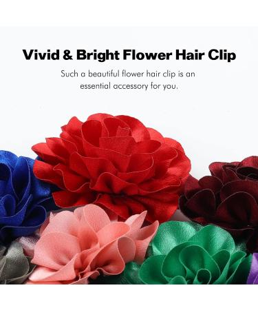 Dizila 12 Pack Large Satin Flower Hair Clips for Women, Girls, Teens & Kids - Buy Online on GoSupps.com
