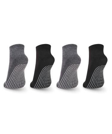 NEWCHAO Anti Slip Non Skid Socks,4 pairs Unisex Grip Socks for Yoga Home Workout Barre Pilates Hospital Adults Men Women A:4pairs(2 Pairs Black)+(2 Pairs Gray)