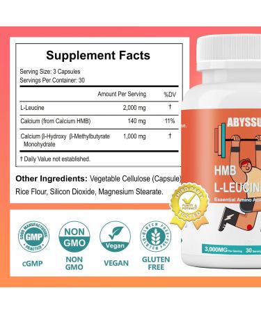 ABYSSUS Leucine Supplements L- Leucine and HMB 3000MG Capsules Supplement for Active Men and Women, 90 Vegan Counts - Buy Online on GoSupps.com