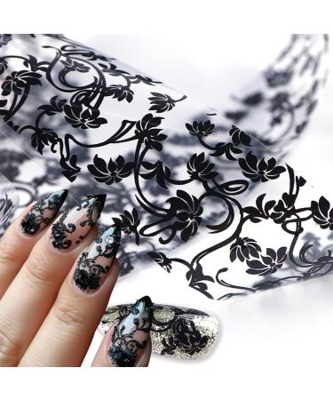 10 Rolls Retro Holographic Nail Foil Transfer Stickers - Black Lace Laser Foils for Nail Art | Starry Paper Designs & Floral Wraps - Buy Online on GoSupps.com