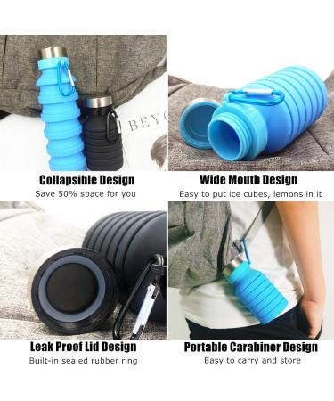 Nefeeko Collapsible Water Bottle - BPA Free Silicone, Portable Leak Proof Sports Bottle for Travel, Gym, Camping - Black, 18oz - Buy Online on GoSupps.com