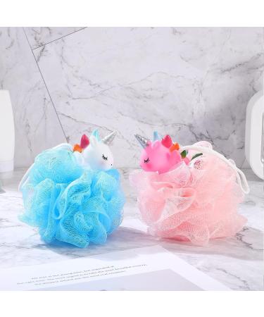 Lurrose 2pcs Unicorn Shower Loofah Exfoliating Mesh Shower Ball Pouf Set for Kids - Body Cleaner and Deep Cleaning Bath Sponge - Buy Online on GoSupps.com