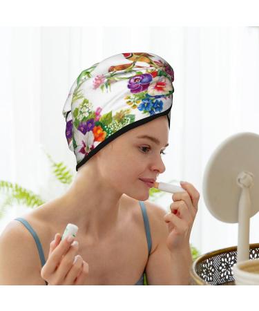 Birds & Flowers Microfiber Hair Towel - Soft Super Absorbent Coral Velvet Wrap for Long Curly Thick Hair | Quick Dry Hair Cap for Women - Buy Online on GoSupps.com