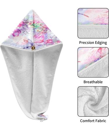Watercolor Dragonfly Dry Hair Cap Set | 2-Piece Quick Drying Towel & Button Headband - Super Absorbent Soft & Comfortable - Buy Online on GoSupps.com
