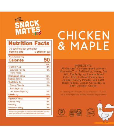 The New Primal Snack Mates Kids Chicken and Maple Stick - 8 Pack, 0.5 oz - Certified Paleo & Gluten-Free Meat Snack - 7g Protein - Chicken & Maple Flavor - 5 Count, Pack of 8 - Buy Online on GoSupps.com