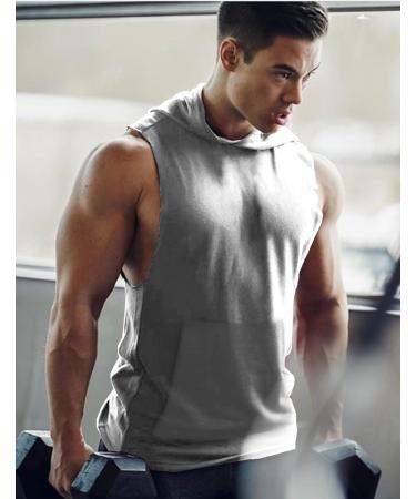 COOFANDY Men's 2 Pack Sleeveless Workout Hooded Tank Tops - Muscle Cut Off T Shirt for Gym - Large Black & Light Grey - Buy Online on GoSupps.com