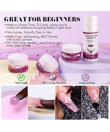 Ejiubas Acrylic Nails Kit - Complete Nail Extension Set with Powder, Monomer, Glitter, Tips, and Brush - Manicure DIY Supplies - Buy Online on GoSupps.com