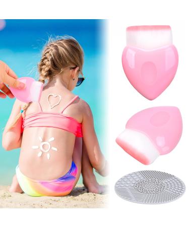 Sunscreen Applicator for Kids Travel Size and Portable Sunblock Buddy Brush Set Buddies Sunscreen Applicator with Cleaning Mat Sun Lotion Applicator Sun Cream Brush Pink (2 Pack)
