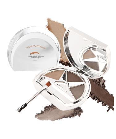 Eyebrow Powder Makeup 3 Colors Eye Brow Powder Palette Waterproof Long Lasting Grey Brown Series Eyebrow Filler Brow Contour Eyeshadow Palette for Natural-Looking Brows with Brow Brush Comb Mirror-02 02#