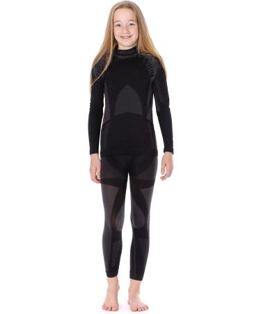 Ladeheid Children's Thermoactive Underwear Set - Long Sleeve Shirt & Long Underpants (146-152) - Black/Silver - Optimal Comfort for Kids - Buy Online on GoSupps.com