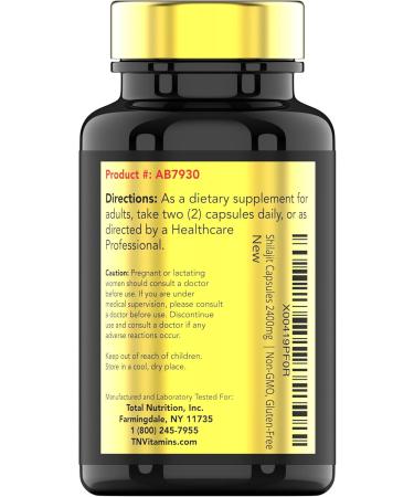 tnvitamins Shilajit Capsules 2400 MG - 180 Capsules | 100% Pure Himalayan Shilajit Resin Capsules for Men & Women | Three Month Supply! | Non-GMO Gluten-Free - Buy Online on GoSupps.com