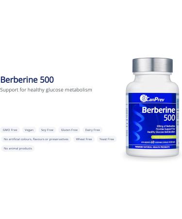 CanPrev - Berberine 500mg 60 v-caps - Provides Support for Healthy Glucose Metabolism - Helps Support Healthy Cholesterol Levels and Blood Lipid Levels - Source of Antioxidant - Buy Online on GoSupps.com