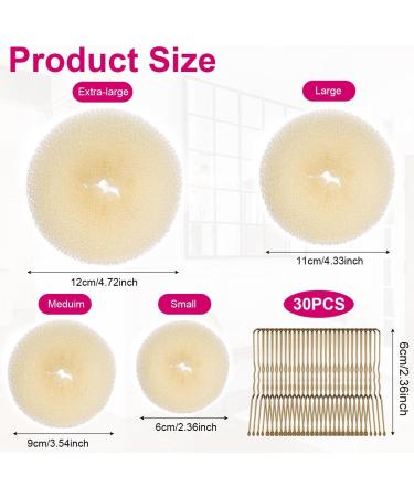 URAQT Hair Donut Bun Maker Set 4 Pcs with 30 Hair Pins - Blonde Chignon Doughnut Bun Kit for Girls, Women - Beige (4 Sizes) - Buy Online on GoSupps.com