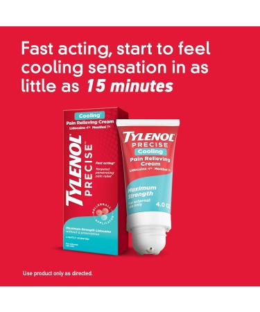 Tylenol Precise Cooling Pain Relieving Cream - Maximum Strength 4% Lidocaine & 1% Menthol for Joint Pain Relief | Fast-Acting Light Scent 4oz - Shop Internationally - Buy Online on GoSupps.com