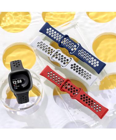 Maledan Sport Bands 4 Pack for Fitbit Versa 3/4 & Sense 2 - Soft Wristband Replacement for Women and Men - Coal Black/Red/ Navy White/ White Black - S 5.5-7 - Buy Online on GoSupps.com