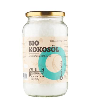 Organic Coconut Oil CocoNativo - 1000mL (1Liter) - Extra Virgin Coconut Oil Premium Native Cold Pressed Raw Food Quality Pure (1000ml) - for Cooking Frying and Baking for Hair and Skin 1 l (Pack of 1)