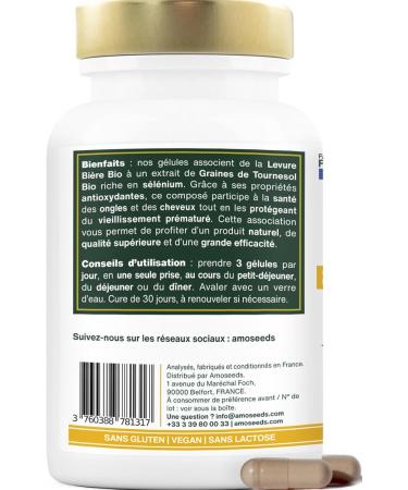 Organic Active Brewer's Yeast | Hair and Nails | Live Yeast 1200mg/day Gluten Free | Enriched with Selenium | 90 Vegan Capsules | Made in France | Superior Quality - Buy Online on GoSupps.com