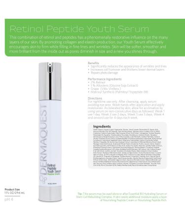 DermaQuest Peptide Vitality Youth Serum - Anti Aging 2% Retinol Facial Serum for Fine Lines Wrinkles and Pore Minimization - Boosts Collagen Production - Buy Online on GoSupps.com