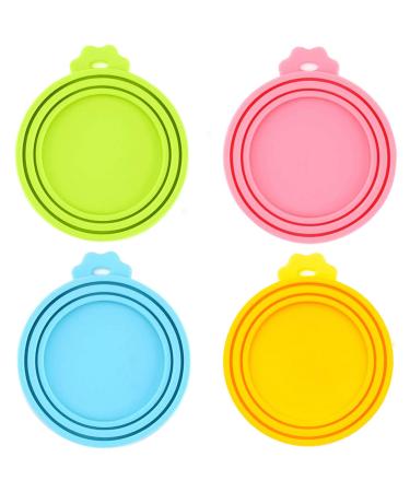 IVIA PET Food Can Lids, Universal BPA Free Silicone Can Lids Covers for Dog and Cat Food, One Can Cap Fit Most Standard Size Canned Dog Cat Food blue,green,orange,pink