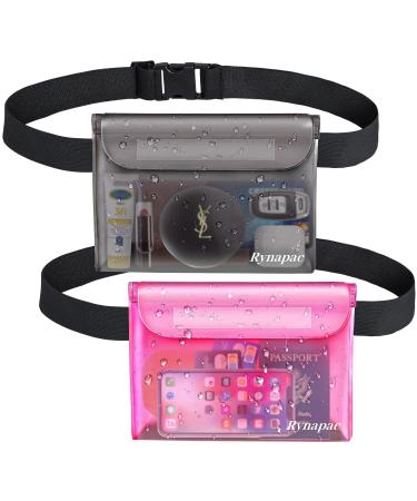 Waterproof Fanny Pack, Beach Vacation Essentials Water Proof Pouch Bag with Waist Strap, Cruise Accessories Must Haves to Keep Phone Valuables Safe Dry Perfect for Boating Swimming Snorkeling Kayaking Rose + Black (Package of 2)