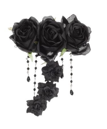 LALAFINA Black Barrettes Womens Hair Clips Gothic Day of Dead Hairpin Rhinestone Chain Cosplay Headwear for Halloween (Black) Black Headbands for