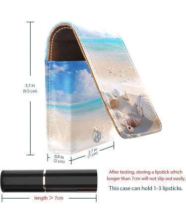 Premium Leather Lipstick Case with Mirror | Mini Organizer & Holder Bag | Beach Seashell Conch Design - Buy Online on GoSupps.com