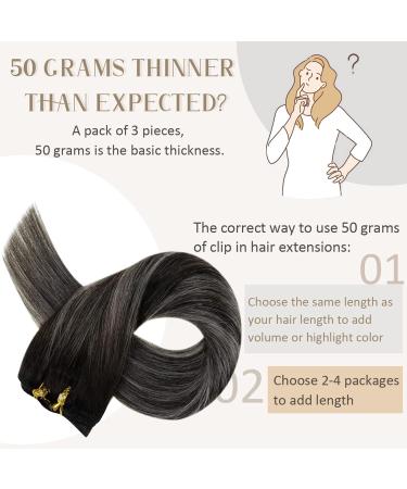 Runature Real Hair Clip-In Extensions - Ombre Black Balayage Silver 40cm - 3pcs - Smooth Straight #1B/S/1B - 50g - Buy Online on GoSupps.com