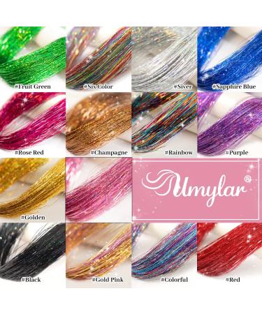 12 Pcs Clip in Hair Tinsel Pack - 20 Inch Colorful Glitter Extensions for Women, Girls, Kids - Festival Gift, Fairy Hair, Party Accessories Kit - Buy Online on GoSupps.com