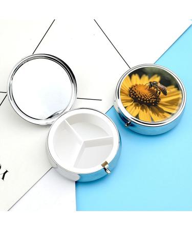 Portable 3 Compartment Pill Box - Yellow Flower & Black Bee Travel Organizer for Purse & Pocket - Buy Online on GoSupps.com