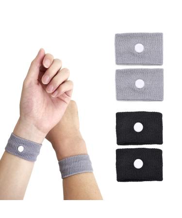 Lytjaer Nausea Relief Wristband Travel Enssentials for Motion or Morning Sickness Pregnancy Adult Kids (Black and Gray(2 Pairs))