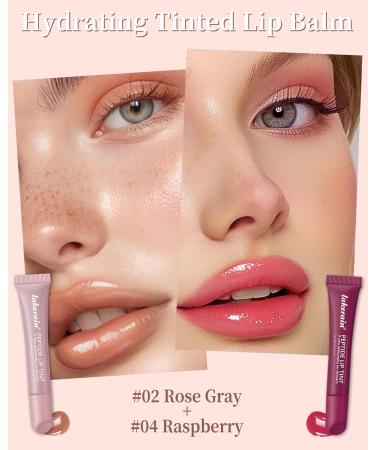 Tinted Lip Balm-2Pcs Rose-Gray Raspberry Peptide Hydrating Lip Tint Moisturizer Jelly Lip Treatment Balm Non-Stick Glow Reviver Lip Care Oil Lip Gloss Christmas Makeup for Women-02+04 #02+#04 - Buy Online on GoSupps.com