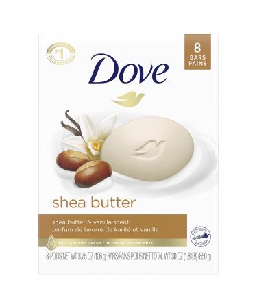 Dove Beauty Bar Gentle Skin Cleanser Moisturizing for Gentle Soft Skin Care Shea Butter More Moisturizing Than Bar Soap 3.75 oz 8 Bars Vanilla 3.75 Ounce (Pack of 8)