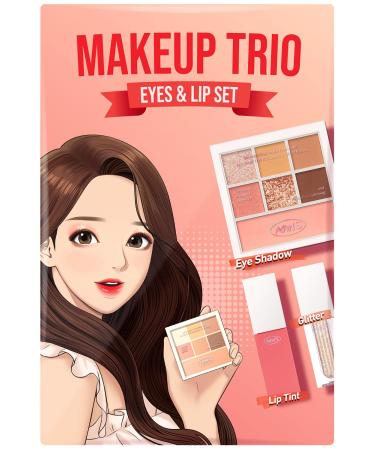 AMTS x True Beauty Makeup Edition  Some Sweet Trio Makeup Set (Eyeshadows  Eyeglitter  Lip stain tint) | Matte Shimmer Pearls Sparkle Metallic  Long Lasting Daily Makeup | True Beauty's Lovely Coral Peach Shades| Pink Go...