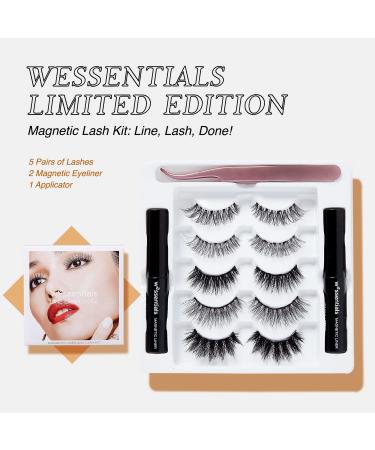 Magnetic Eyeliner & Eyelashes Kit - 5 Pairs Trendy Wispy 3D Lashes with 2 Magnetic Eyeliners & Applicator for Effortless Application - Buy Online on GoSupps.com