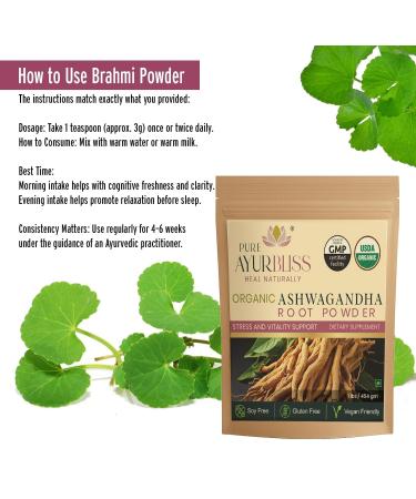 100% Organic Brahmi Powder, Ayurvedic Bacopa Monnieri for Memory, Focus and Nervous System Care, Nootropic Brain Support Blend for Cognitive Wellness, Gut Balance - 16oz 16 Ounce (Pack of 1) - Buy Online on GoSupps.com