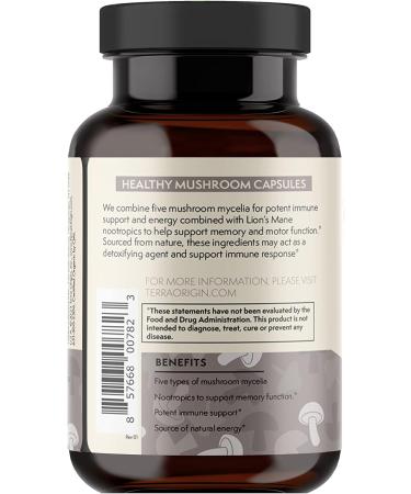 TERRA ORIGIN Healthy Mushroom Complex Supplement | 90 Capsules | Reishi Lions Mane Changa Cordyceps Maitake | Immune & Nootropic Brain Support | Certified USDA Organic Non GMO Vegan - Buy Online on GoSupps.com
