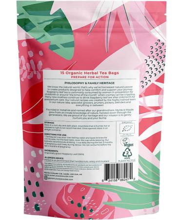 Myrtle & Maude - Labour Preparation Tea - 100% Organic Raspberry Leaf Tea - Caffeine Free - Certified Vegan (15 Tea Bags) 15 Count (Pack of 1) - Buy Online on GoSupps.com